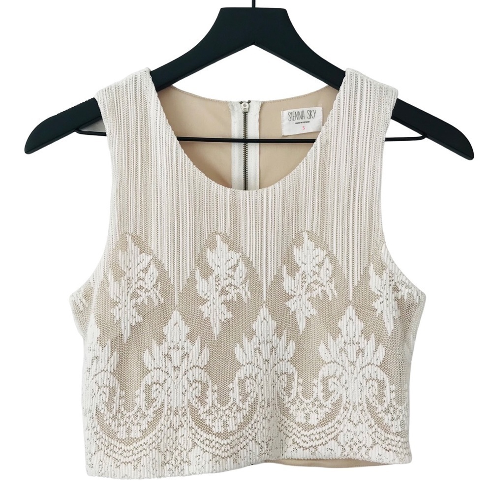 Sienna Sky Bohemian Lace Retro Romantic Sleeveless Cropped Top Blouse
